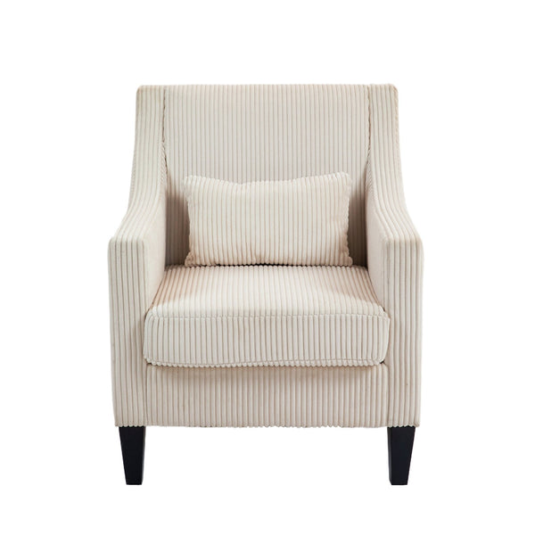 English Elm COOLMORE Modern Accent Chair with Plush Corduroy Upholstery, Solid Wood Frame and Two Pillows Beige W395P195355