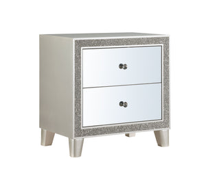 English Elm Sliverfluff Mirrored & Champagne Nightstand with Felt-Lined Top Drawer, 2 Smooth Self-Closing Drawers, KD Legs B2726P256317