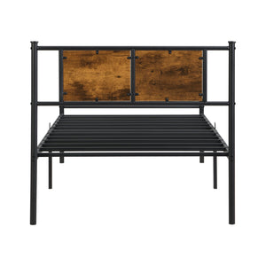 English Elm Twin Metal Bedframe with Wood-Accented Headboard, Black/Brown, Sturdy Steel, 10.8" Storage Space W2297P281490