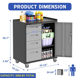 English Elm Sturdy Rolling Steel Garage Cabinet with Locking Drawers and Diamond Plate Workshop Storage T2398P222836