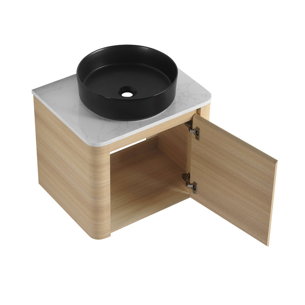 English Elm 24'' Wall-Mounted Bathroom Vanity With Stylish Ceramic Sink, Soft-Close Door & Durable Plywood Design W999S00458