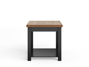 English Elm 24 inch Rustic Farmhouse Side Table Fully Assembled in Black & Whiskey Two-Tone Finish, Shelf Included B108P160148