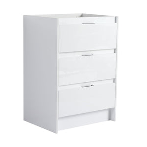 English Elm 24" Freestanding Bathroom Cabinet - Modern Glossy White Vanity With Soft-Close Drawers & Storage W999P312109