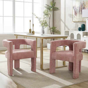 English Elm United We Win Chenille Barrel Accent Armchairs Set of Two for Living Room Dining Pink W1568P389270