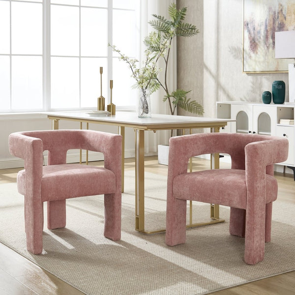 English Elm United We Win Chenille Barrel Accent Armchairs Set of Two for Living Room Dining Pink W1568P389270