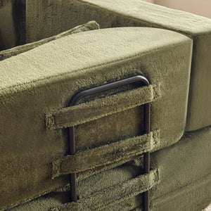 English Elm 71-inch folding sofa bed with plush fur cover, high-density foam futon sleeper, modern modular comfort Green W1829S00066