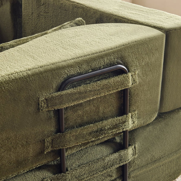 English Elm 71-inch folding sofa bed with plush fur cover, high-density foam futon sleeper, modern modular comfort Green W1829S00066