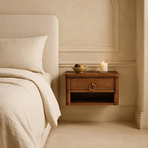 English Elm Artisan Solid Oak Wall Mounted Floating Nightstand with Tiger Grain Finish B182P443498