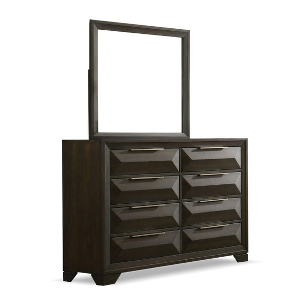 English Elm Transitional 8-drawer Espresso Dresser with Beveled Mirror and Dovetail Joinery B2741S00901