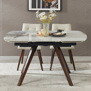 English Elm Retractable Sintered Stone Extendable Dining Table Seats 8 Modern Minimalist Base W5630P456161