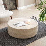 English Elm 39.37'' Faux Mars Pattern Coffee Tables For Living Room Round Tea Faux Travertine Textured Table For Living Room, No Need Assembly.