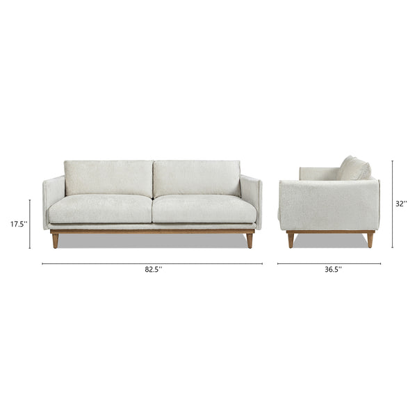 English Elm Jennifer Taylor Home - Haven 83" Flange-Arm Oak Sofa in Marled Gray Chenille — Rustic Oak Base, Reversible Cushions, Durable Support B2719P238350