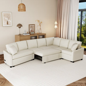 English Elm 124.8"l-shaped Chenille Sleeper Sectional with Usb Charging Corner Living Room Sofa SG001430AAA
