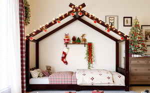 English Elm Twin House Frame Floor Bed Solid Pine Kids Room Montessori Low Profile Play Nook Espresso W1580P387837