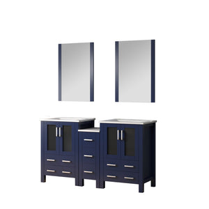 English Elm Navy Double Bath Vanity 60" W X 18.25" D With Side Cabinet, White Ceramic Top & Matching Mirrors B2731S00594