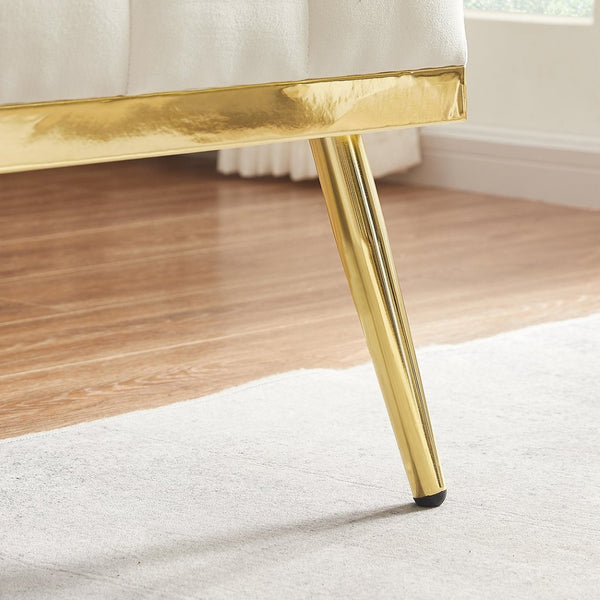 English Elm Cream Velvet Tufted Loveseat with Gold Legs for Glam Living Rooms and Studios W3985P417896