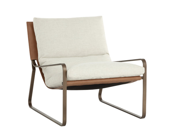 Sunpan Zancor Lounge Chair - Stylish Antique Brass Frame With Geralt Linen & Tan Leather Upholstery Cream Fabric ,Leather 112110