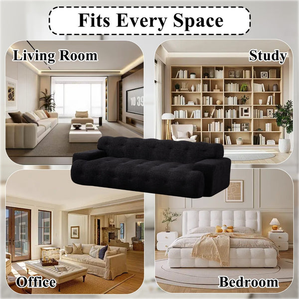 English Elm [video]87.4-inch Cloud Series Chenille Three-seater Sofa with Tufted Square Arms for Living Rooms Black W3505P383950