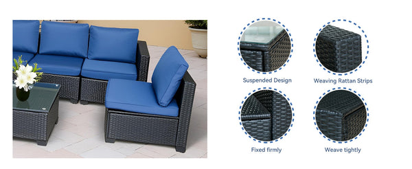 English Elm Seven-Piece Modular Outdoor Sofa Set With Glass Table And Waterproof Cushions For Stylish Comfort W3152S00002-GIGA