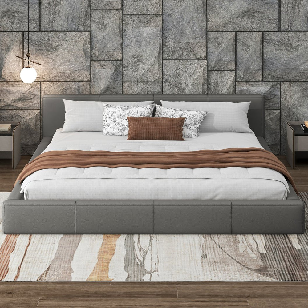 English Elm Christopher Knight Home® - [Stylish Gray Upholstered Bed] - Modern Elegance For Any Bedroom, King Size, Easy-Care Faux Leather N769P241238E