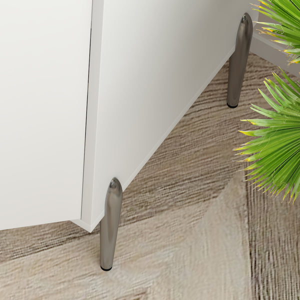 English Elm 2 Door Wine Bar Cabinet with 12-Bottle Rack, Soft-Close Hinges, Adjustable Shelf & Elevated Metal Legs White W2899P372844