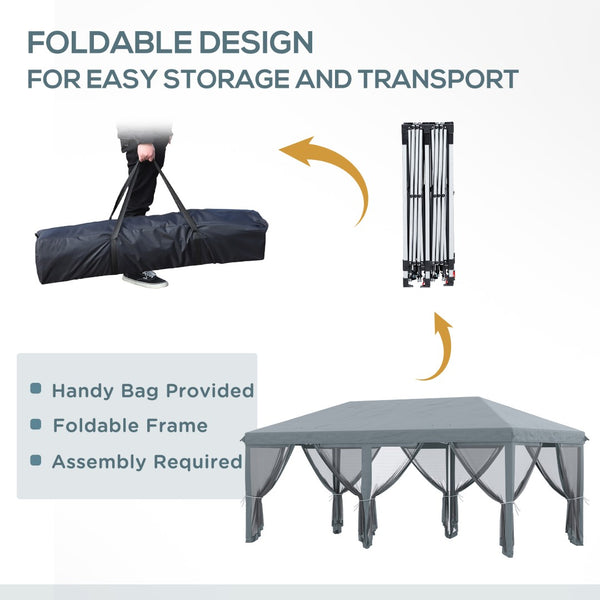 English Elm Outsunny 10' X 20' Heavy-Duty Pop Up Canopy Tent With Mesh, Instant Shade For Outdoor Events & Parties W2225P174283-GIGA