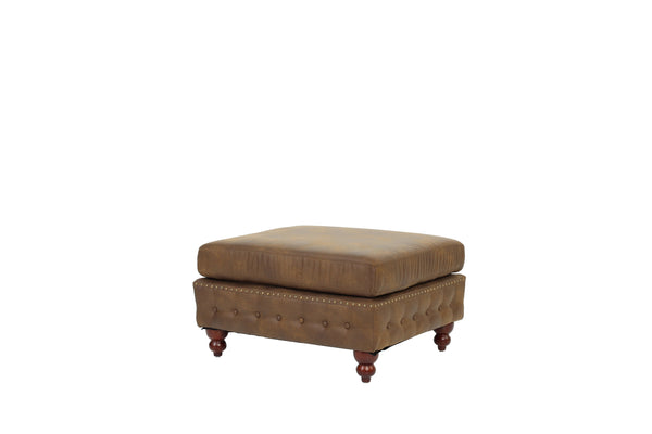 English Elm 1pc Cocktail Ottoman Breathable Leatherette Tufted Accent Bench with Handcrafted Gourd Wooden Legs, Stylish Living Room Statement piece Dark Coffee 32 L x 15 W x 36 H B011P234291
