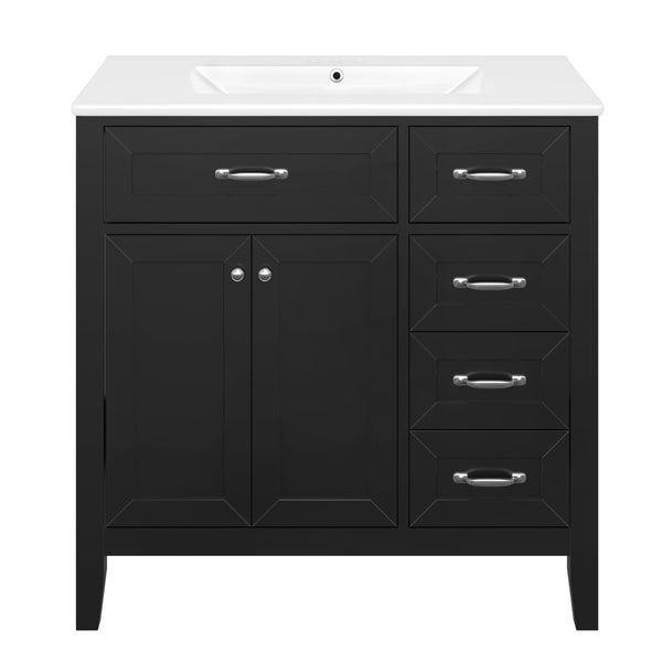 English Elm 36" Modern Bathroom Vanity With Sink Combo, Sleek Black Cabinet, Durable Storage & Stylish Design N725P246491B