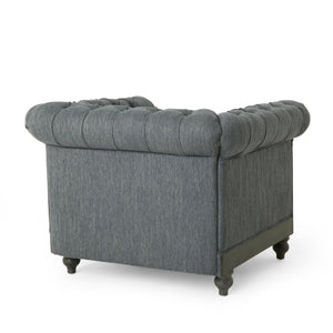 English Elm Christopher Knight Home® - CLUB Club Chair Chesterfield-Inspired Tufted PU Upholstery with Nailhead Trim, Scrolled Arms, Turned Legs Charcoal 39.25 L x 34.25 W x 25 H 72069.00FCHAR