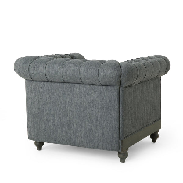 English Elm Christopher Knight Home® - CLUB Club Chair Chesterfield-Inspired Tufted PU Upholstery with Nailhead Trim, Scrolled Arms, Turned Legs Charcoal 39.25 L x 34.25 W x 25 H 72069.00FCHAR