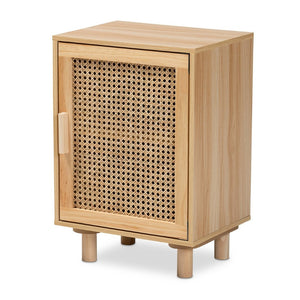 Baxton Studio Baxton Maclean Mid-Century Modern Rattan End Table with Natural Brown Wood & Concealed Storage Space LYA20-104-Natural-ET