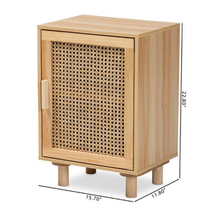 Baxton Studio Baxton Maclean Mid-Century Modern Rattan End Table with Natural Brown Wood & Concealed Storage Space LYA20-104-Natural-ET