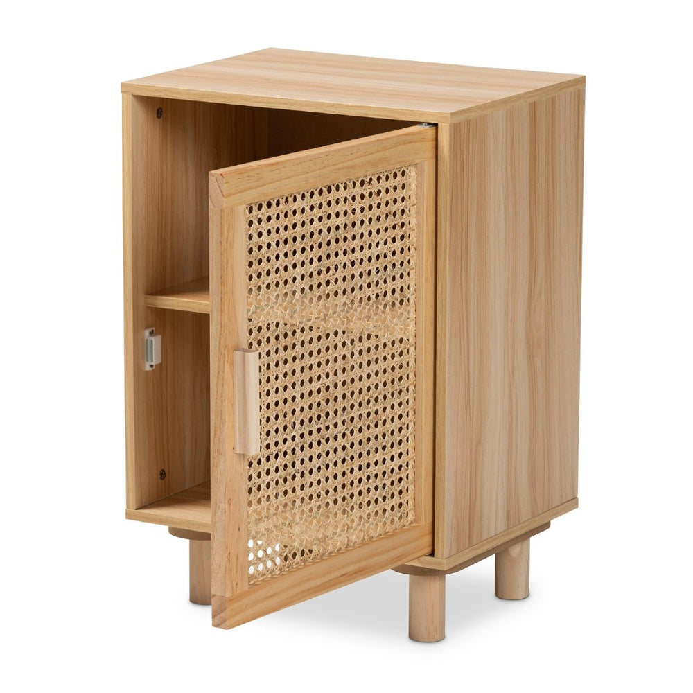 Baxton Studio Baxton Maclean Mid-Century Modern Rattan End Table with Natural Brown Wood & Concealed Storage Space LYA20-104-Natural-ET