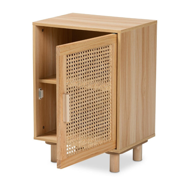 Baxton Studio Baxton Maclean Mid-Century Modern Rattan End Table with Natural Brown Wood & Concealed Storage Space LYA20-104-Natural-ET