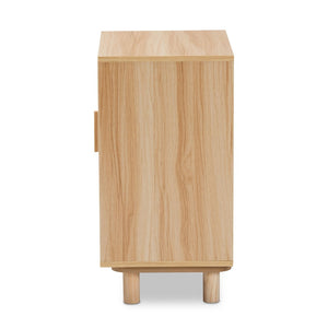 Baxton Studio Baxton Maclean Mid-Century Modern Rattan End Table with Natural Brown Wood & Concealed Storage Space LYA20-104-Natural-ET