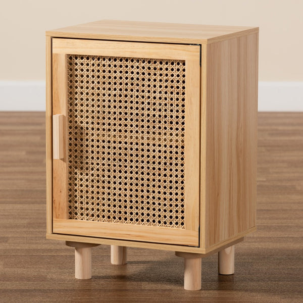 Baxton Studio Baxton Maclean Mid-Century Modern Rattan End Table with Natural Brown Wood & Concealed Storage Space LYA20-104-Natural-ET