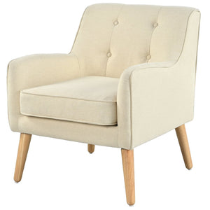 English Elm Mid-century Modern Accent Chair Tufted Polyester Upholstery Tapered Birch Legs N767P419113B