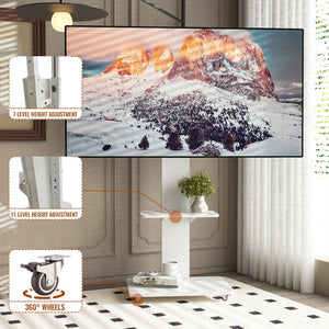 English Elm Tv Floor Stand Rolling Cart with Lockable Wheels Height Adjustable Iron Mdf Mount White W241P246880
