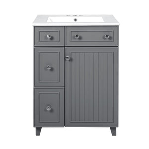 English Elm 24" Gray Bathroom Vanity Cabinet with Ceramic Sink, Soft-Close Door, 2 Drawers, Smart Storage, Durable Design N729P264336E