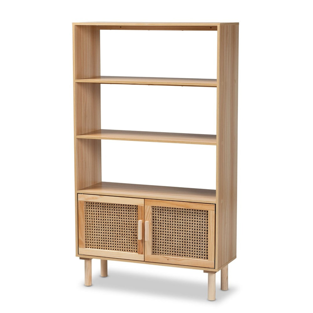 Baxton Studio Baxton Studio Faulkner Mid-Century Modern Bookcase with Rattan Accents for Stylish Storage Solutions FM203-034-Natural Wooden-Bookcase