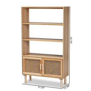 Baxton Studio Baxton Studio Faulkner Mid-Century Modern Bookcase with Rattan Accents for Stylish Storage Solutions FM203-034-Natural Wooden-Bookcase