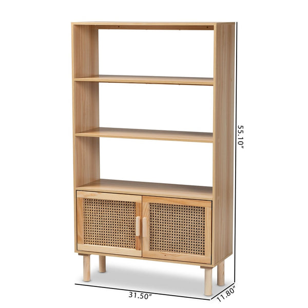 Baxton Studio Baxton Studio Faulkner Mid-Century Modern Bookcase with Rattan Accents for Stylish Storage Solutions FM203-034-Natural Wooden-Bookcase