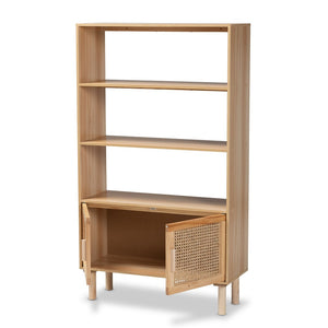 Baxton Studio Baxton Studio Faulkner Mid-Century Modern Bookcase with Rattan Accents for Stylish Storage Solutions FM203-034-Natural Wooden-Bookcase