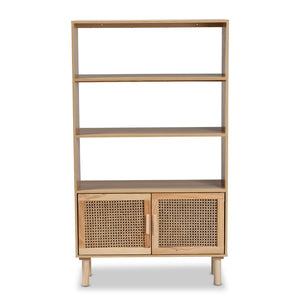 Baxton Studio Baxton Studio Faulkner Mid-Century Modern Bookcase with Rattan Accents for Stylish Storage Solutions FM203-034-Natural Wooden-Bookcase