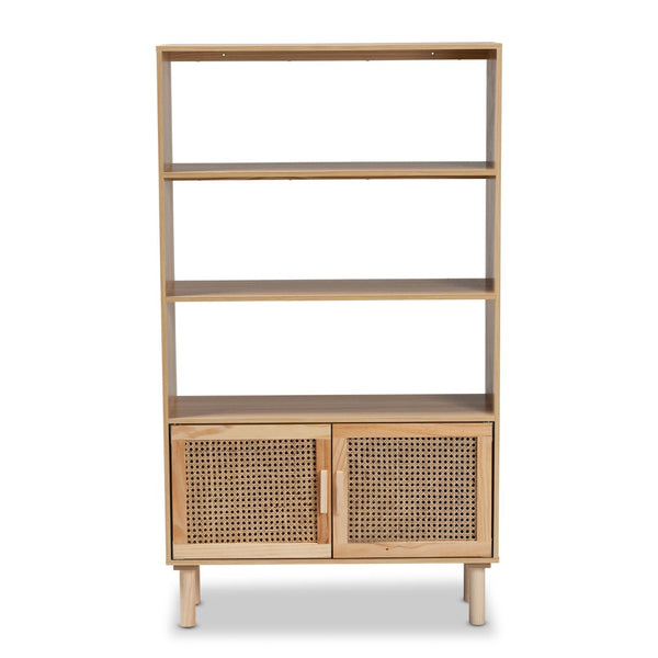 Baxton Studio Baxton Studio Faulkner Mid-Century Modern Bookcase with Rattan Accents for Stylish Storage Solutions FM203-034-Natural Wooden-Bookcase