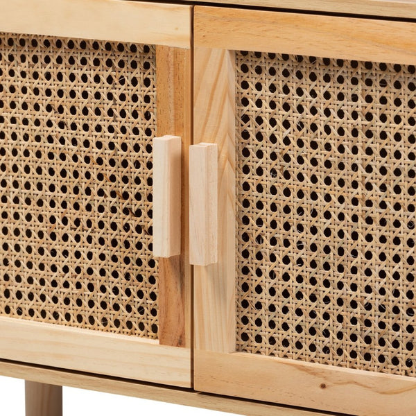 Baxton Studio Baxton Studio Faulkner Mid-Century Modern Bookcase with Rattan Accents for Stylish Storage Solutions FM203-034-Natural Wooden-Bookcase