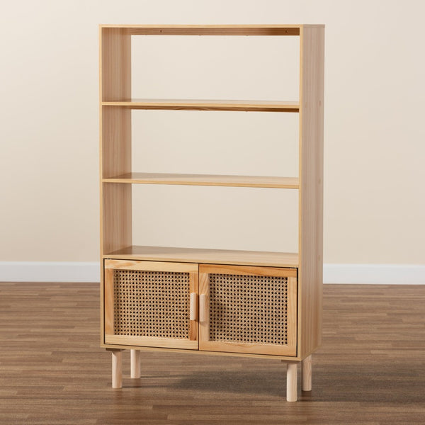 Baxton Studio Baxton Studio Faulkner Mid-Century Modern Bookcase with Rattan Accents for Stylish Storage Solutions FM203-034-Natural Wooden-Bookcase