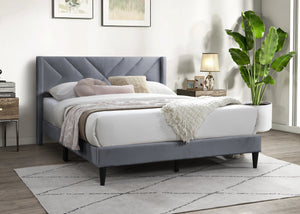 English Elm Elegant Velvet Upholstered Queen Bed with Geometric Stitched Headboard, Platform Design, 12" Height Grey 65 L x 23 W x 9 H B011P238925