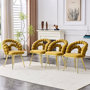English Elm Set of 2 Velvet Bubble Backrest Dining Chairs with Sculptural Form and Glam Metal Legs Gold,Yellow W3875P370844