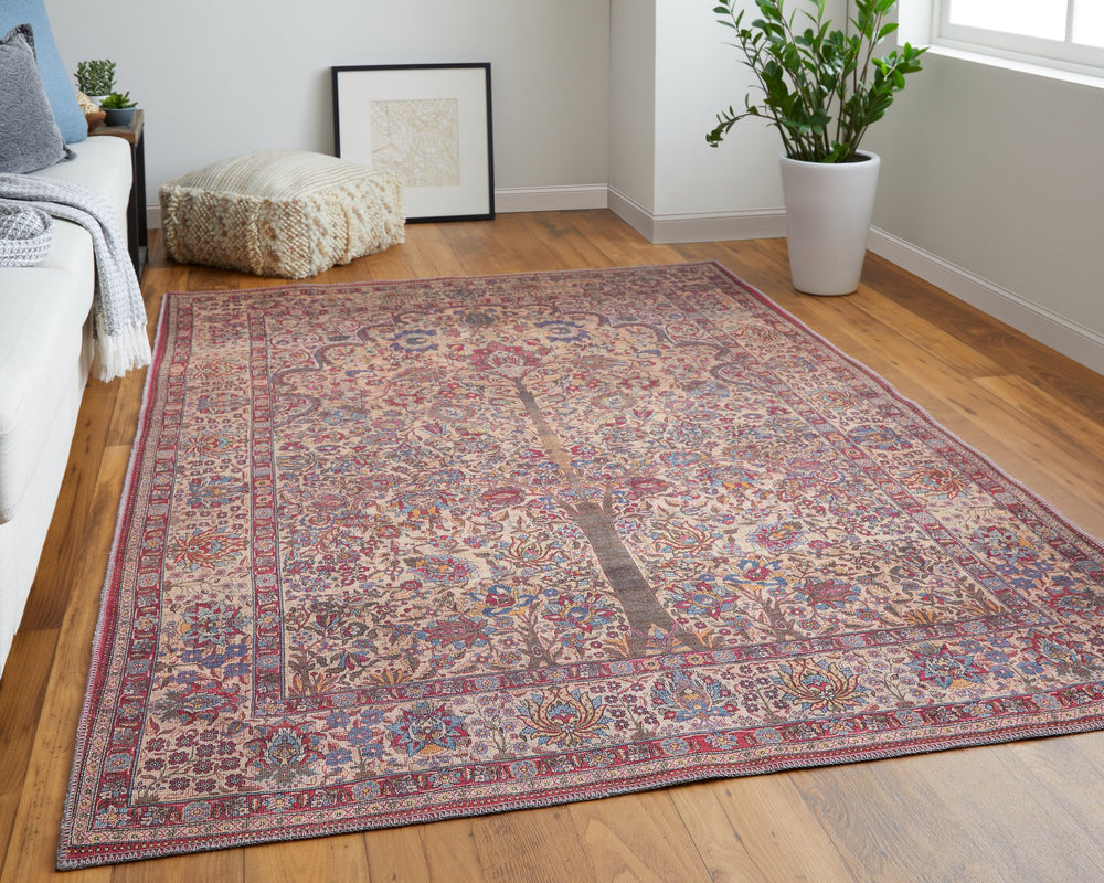 Feizy Rugs Rawlins Vintage-inspired Machine Made Polyester Oriental Rug With Intricate Patterns For Every Space Red,Tan,Pink Polyester Rln39hlfbgeivye76